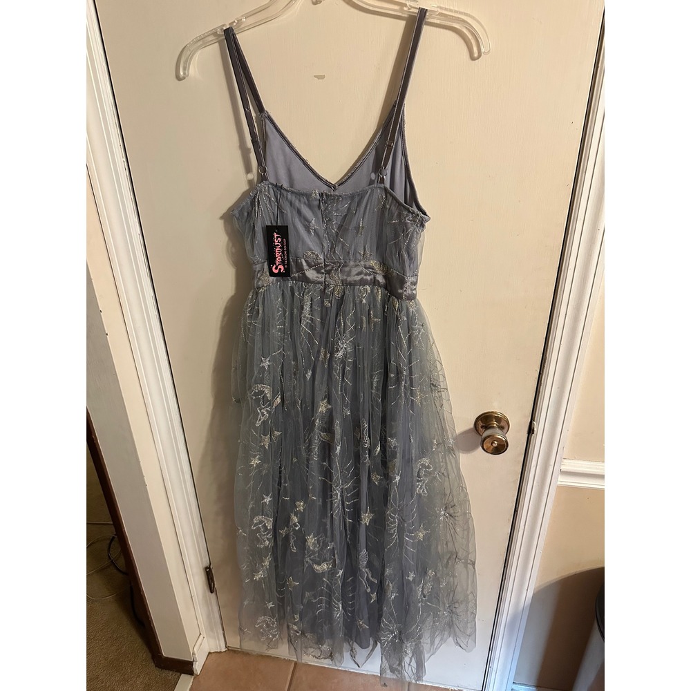 Stardust by The Oblong Box Shop Celestial Tulle Midi Dress Blue Silver Star Smal - Picture 8 of 13